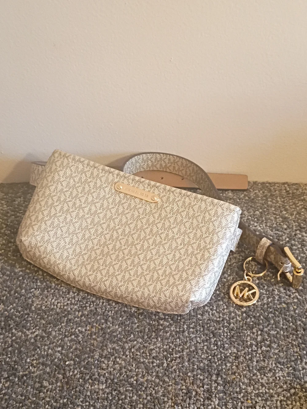 Michael Kors Cream Logo Crossbody Belt Bag with Gold Hardware Size  S/M