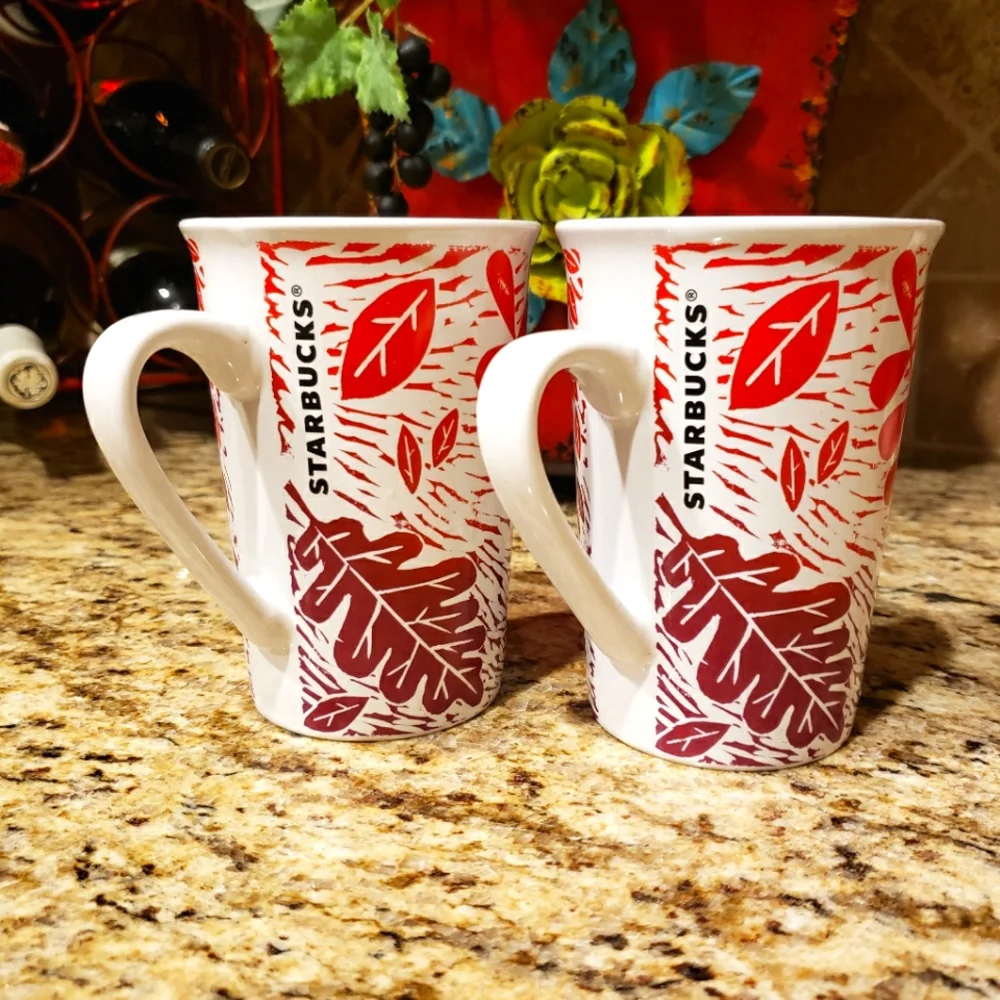 STARBUCKS Red Leaf Coffee Mug Set (2) - NWOT