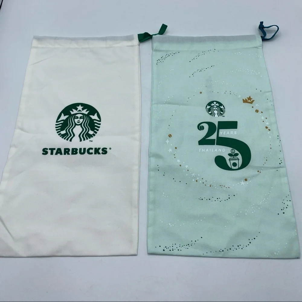 Starbucks Dust Bags 25 Years Thailand Mint Green & White Bag Canvas