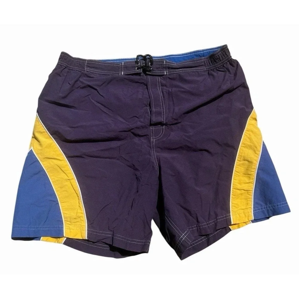 Vintage PT Sports Wear Colorblock Swim Trunks Men's XL Purple Blue Yellow Shorts