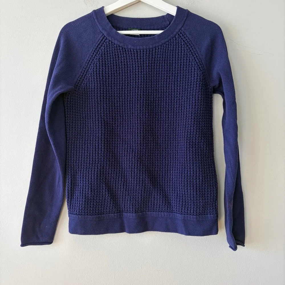 J. Crew Chunky Knit Royal Blue Crew‎ Neck Sweat 100% Cotton Women's Small