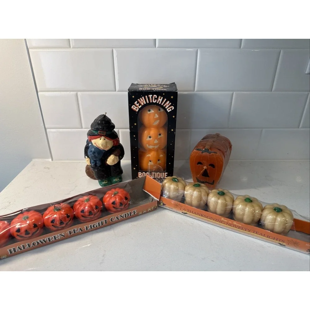 VTG Lot 18‎ Halloween Candles Not Lit Witch Pumpkins