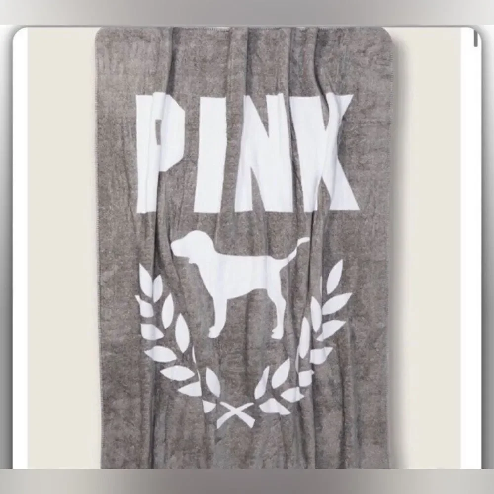 PINK Sherpa Blanket xl grey white dog/olive branch y2k og logo blanket