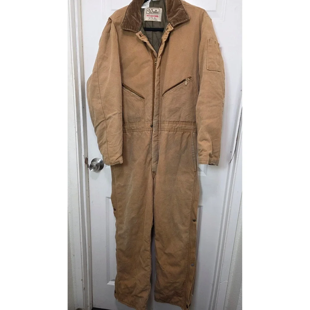 VTG Walls Blizzard-Pruf Coveralls 90S Mens 44 Short Brown Insulated Workwear USA
