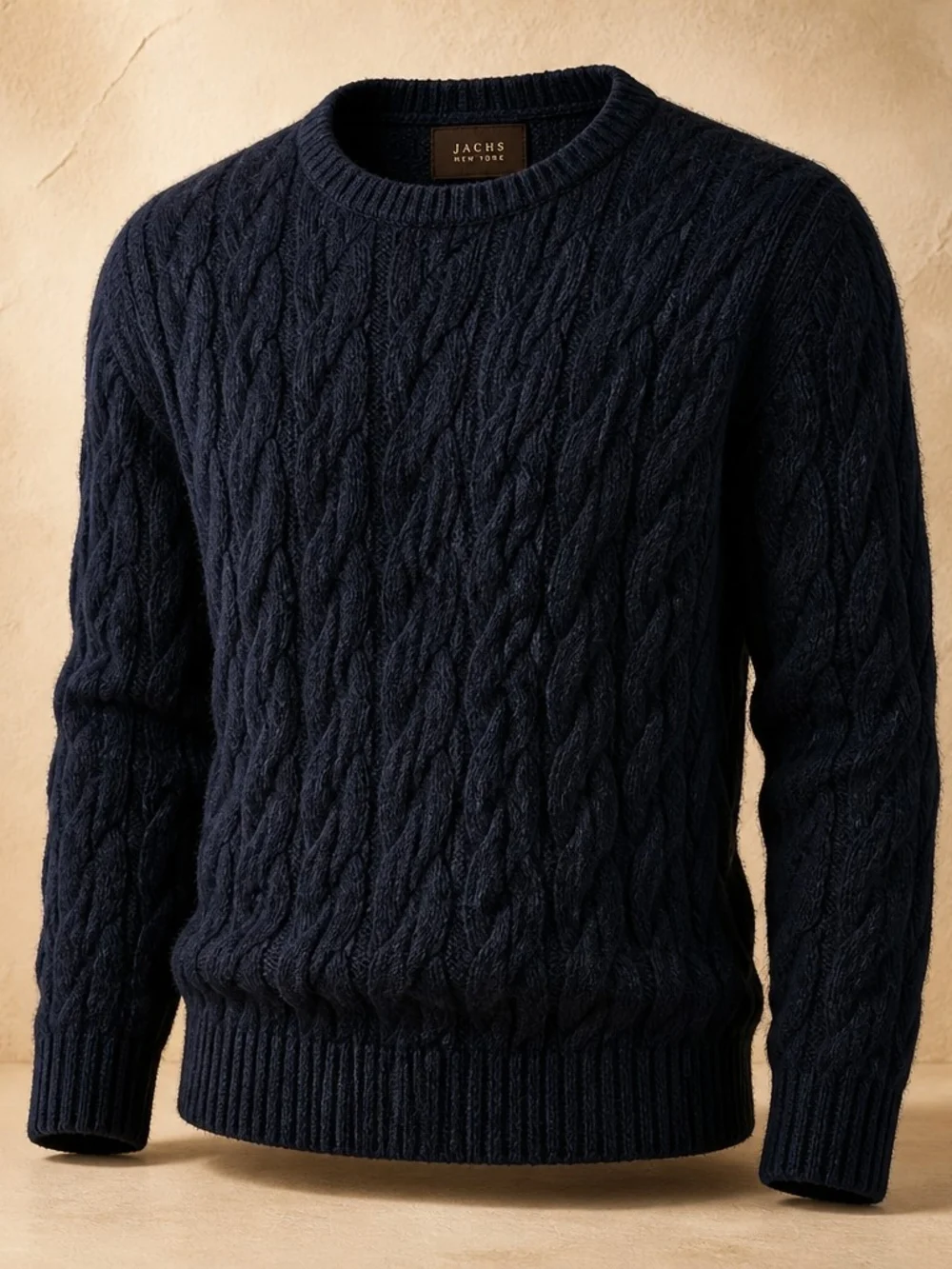 JACHS NY Men's L Navy Cable Knit Lambswool Blend Crewneck Pullover Sweater  5045