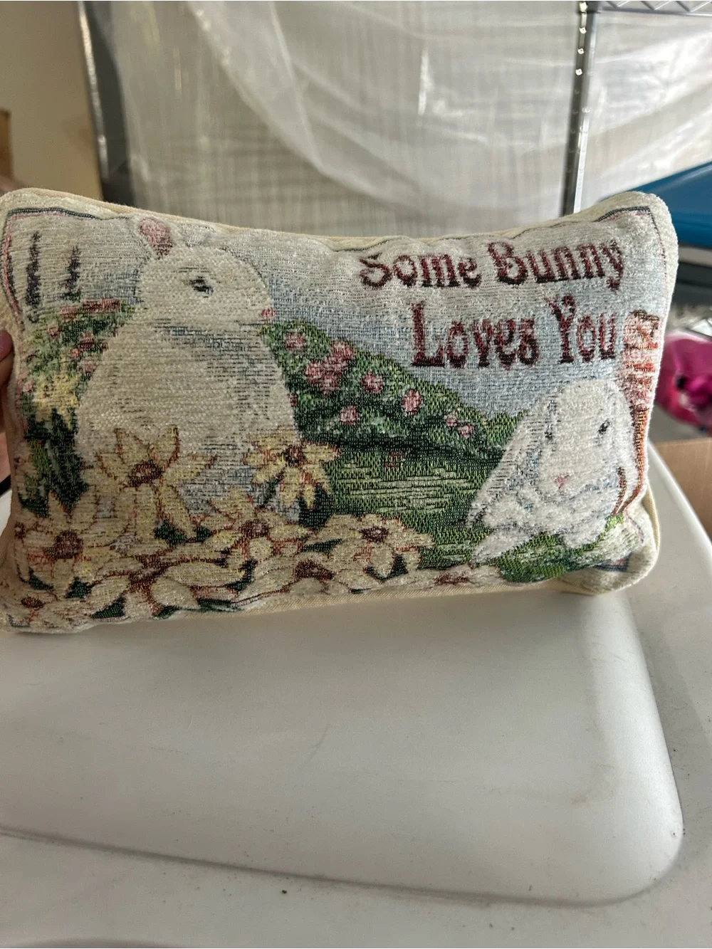 Some Bunny Loves You Decorative Bunny Pillow - Cream/Green