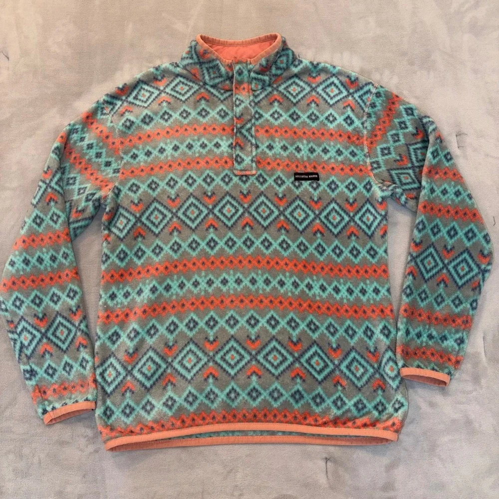 Southern Marsh Mens Southwestern Geometric‎ Quarter Snap Fleece Pullover XL Grey