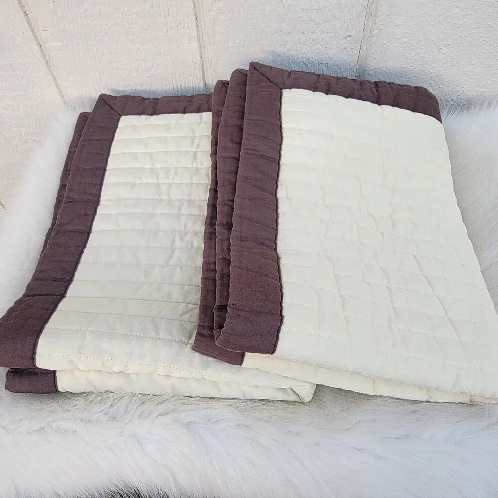 Set of 2 Restoration Hardware cream and brown quilted pillow shams/cases 22x30