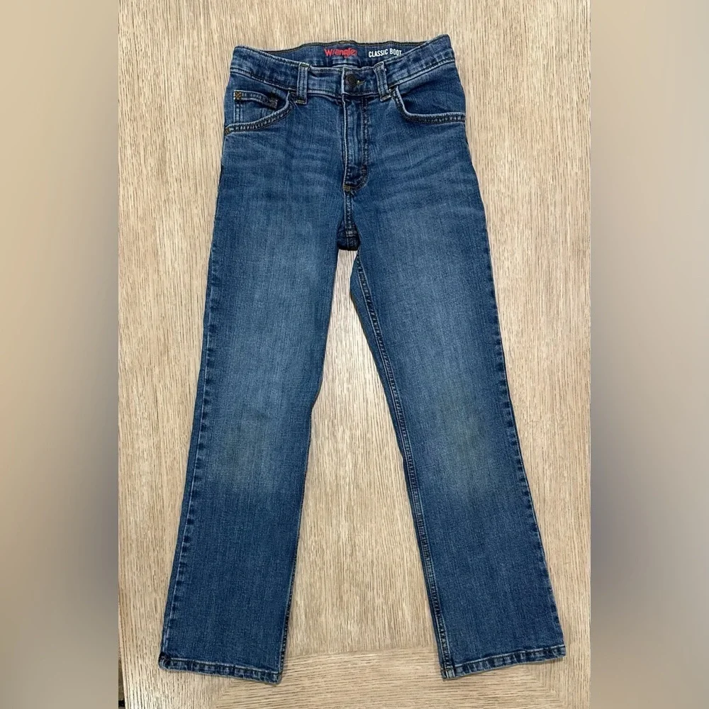 Wrangler Kids Straight-Leg Jeans in Dark Blue Wash Classic Boot (14 Slim).