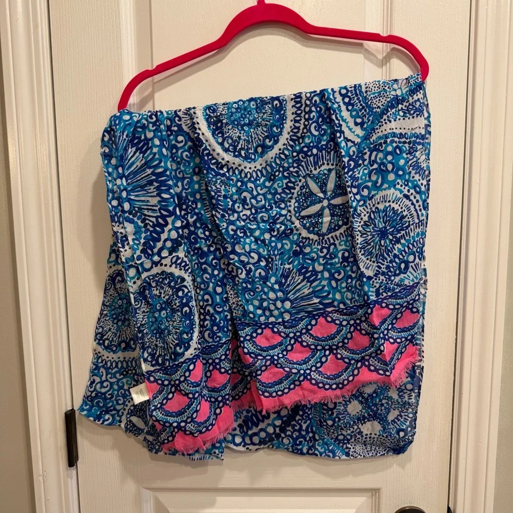 Lilly Pulitzer Cotton Midnight Blue Sea Urchin Seashell Scarf Nautical Preppy