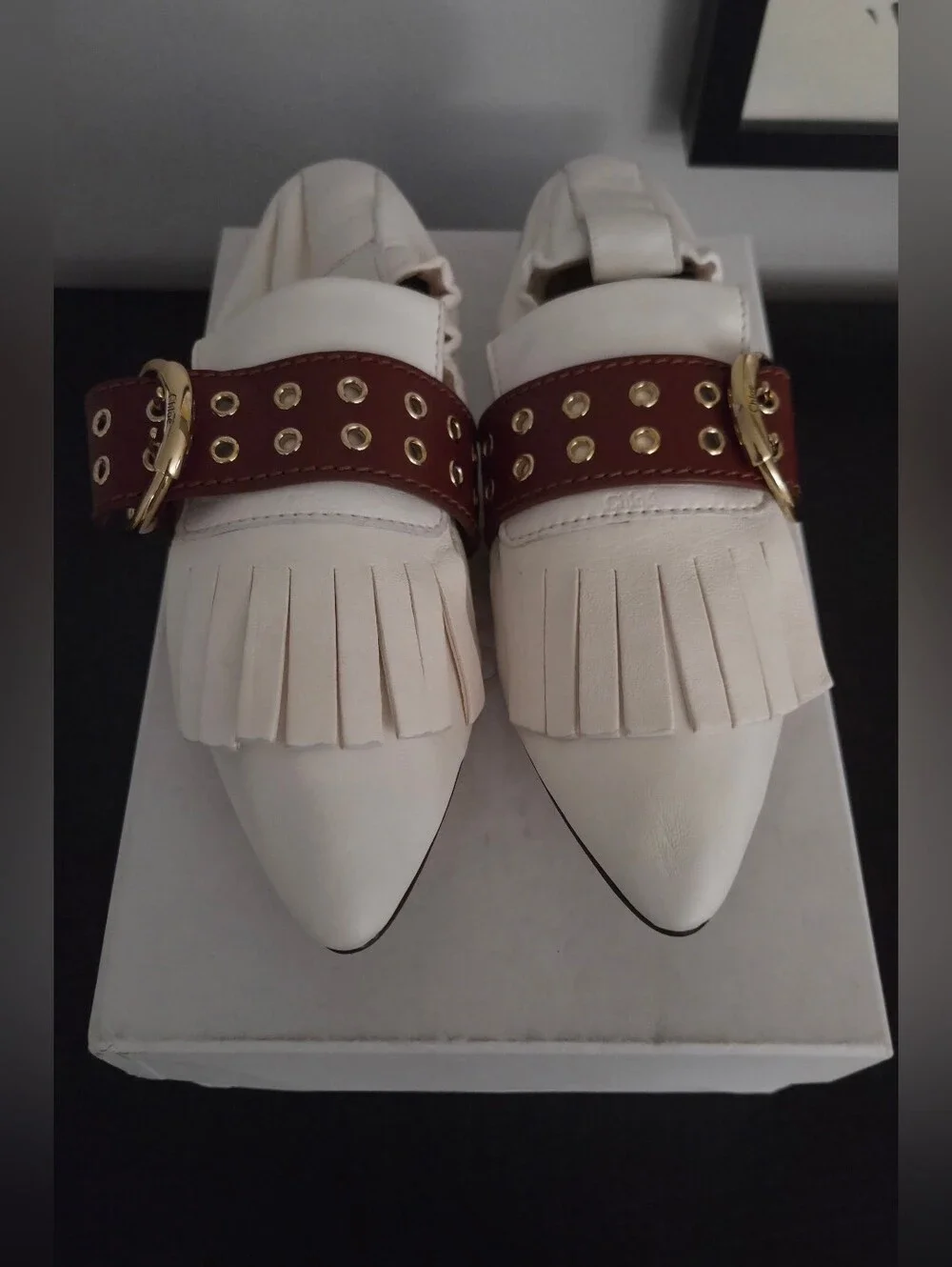 Chloe Roy Kiltie Belted Ballet Flats Size 37