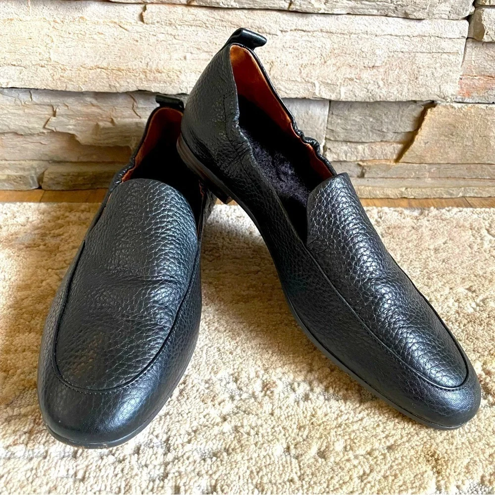 Vionic Amora Faux Fur Insole Loafers Slip On Black Pebbled Leather: 7.5