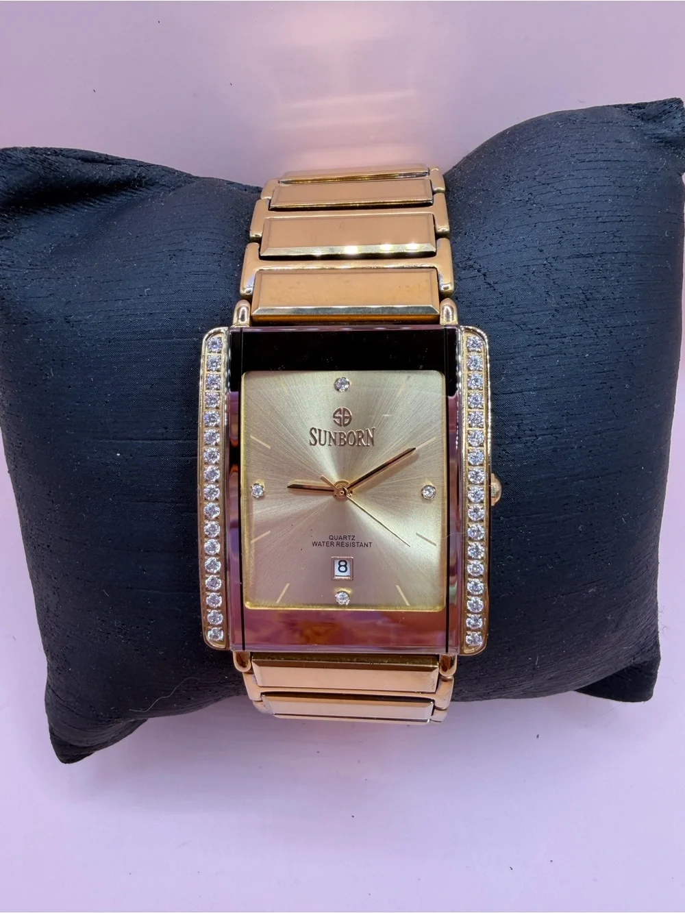 Sunborn Gold-Tone Crystal Accent Rectangular Bracelet Watch