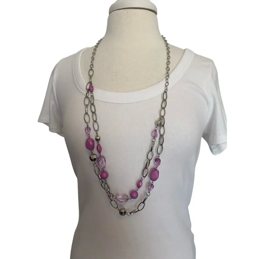 Women's ‎ Silver Chain Purple Beaded Necklace Spring Statement Fairy Feminine