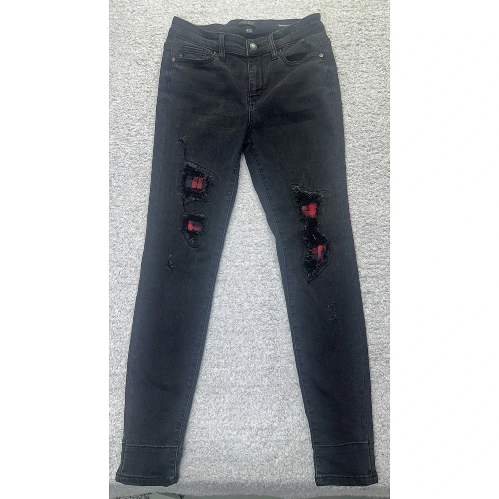 JUDY BLUE Womens Jeans Black Distressed ROSEWOOD Plaid Skinny Sz 5/27‎