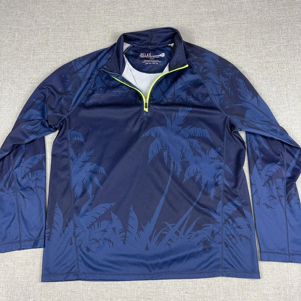 Tommy Bahama UV Tech Pullover Mens XL Blue 1/4 Zip Long Sleeve Palm Sun Top