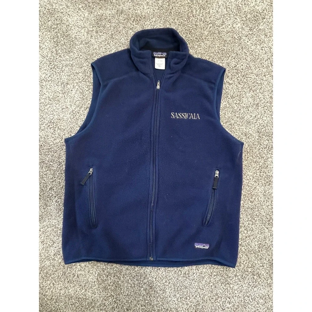 Patagonia Synchilla‎ Fleece Vest Mens Large Navy Blue Full Zip Embroidered