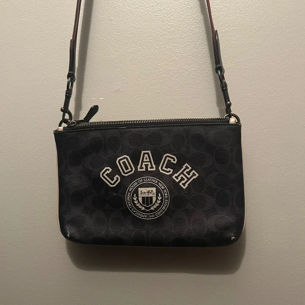 Coach Crossbody Bag Womens Black Signature Monogram Collegiate Shoulder CB915