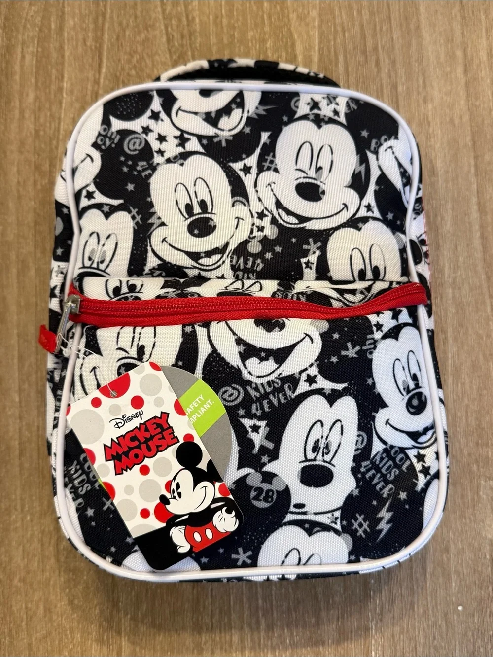 NEW WITH TAG Disney Mickey Mouse Lunch Bag Cool Kids 4 Ever Black & White, Red