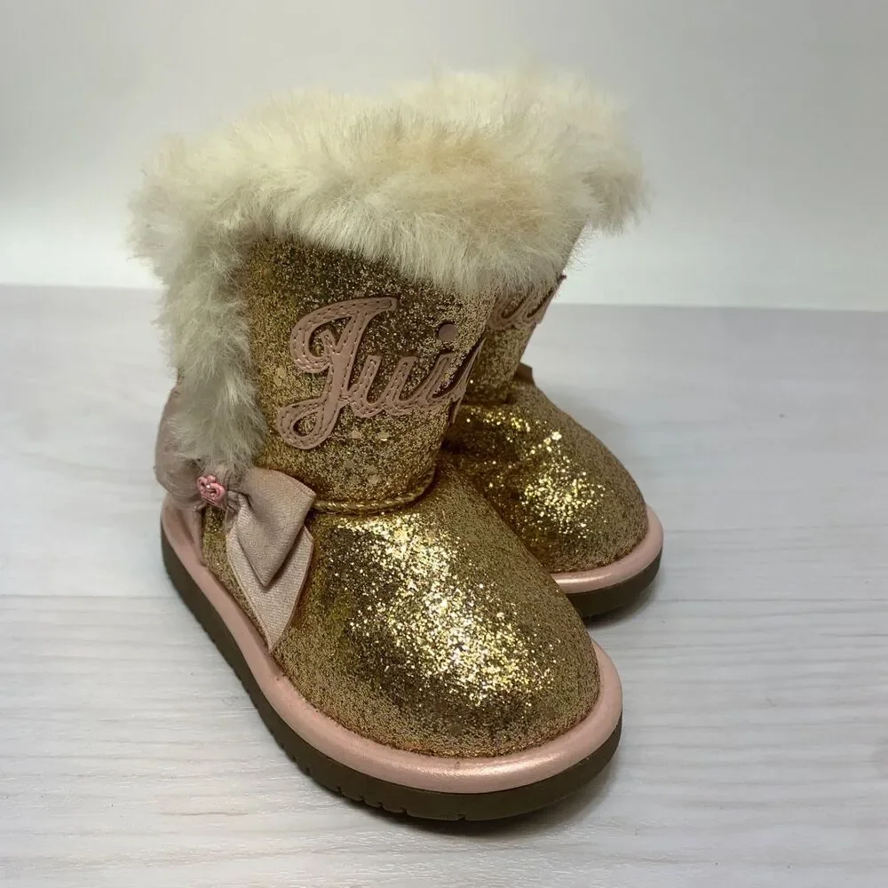 JUICY COUTURE Lil‎ Windsor Glitter Fur Toddler Girl’s Boots~Size 5M Rose Gold