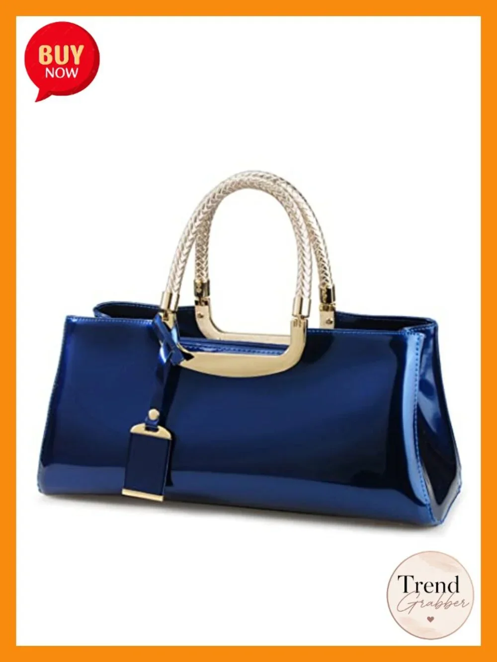 Glossy Faux Patent Leather Structured Shoulder Satchel Evening Party Handbag