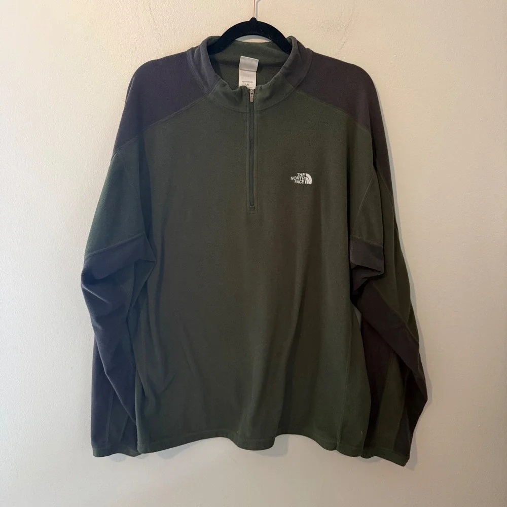 The North Face Mens TKA 100 Quarter Zip Fleece Pullover Green Grey‎ A436 Large