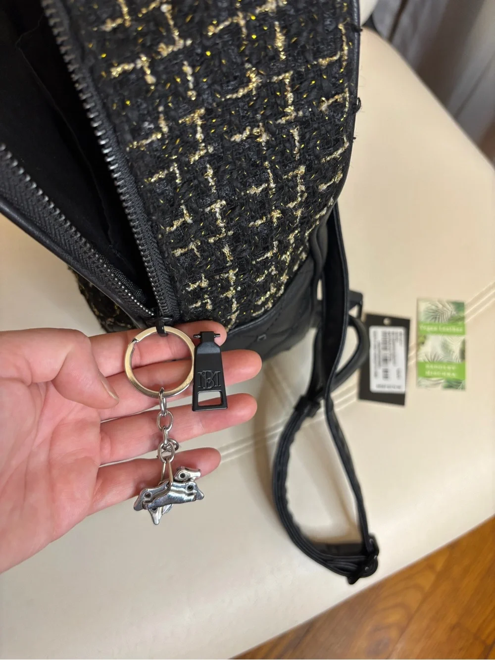 Badgley Mischka tweed straps zip