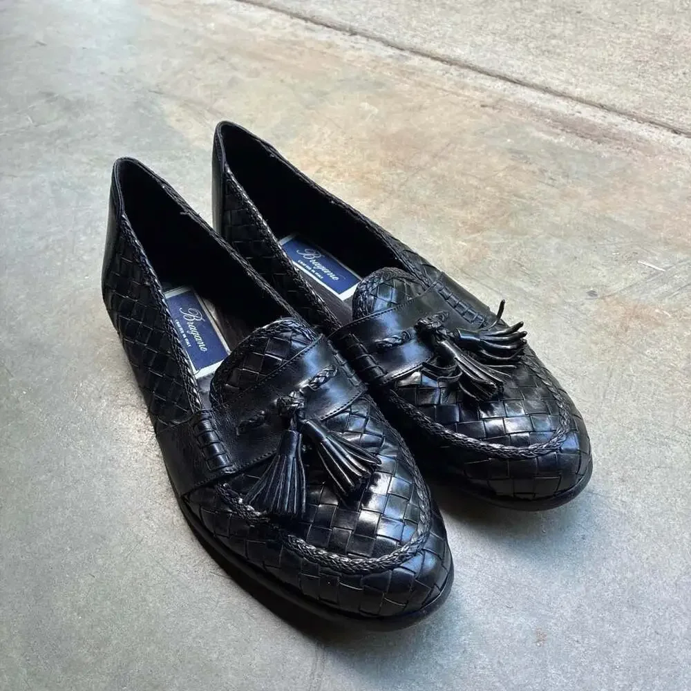 Bragano Woven Intrecciato Tassel Loafers Black Leather