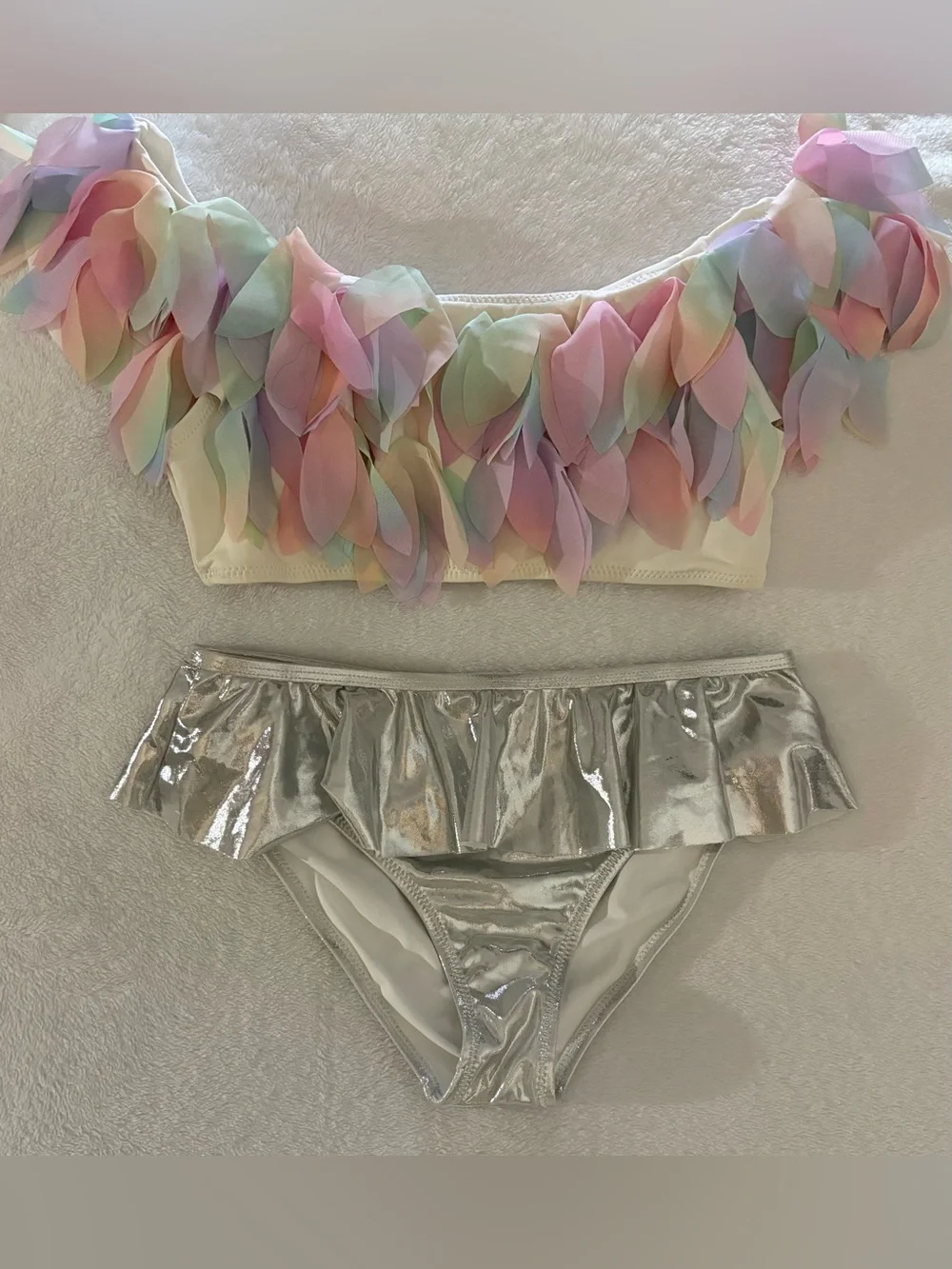 Stella Cove Pastel Multi Ruffle Top with Silver Metallic Ruffle Bottoms