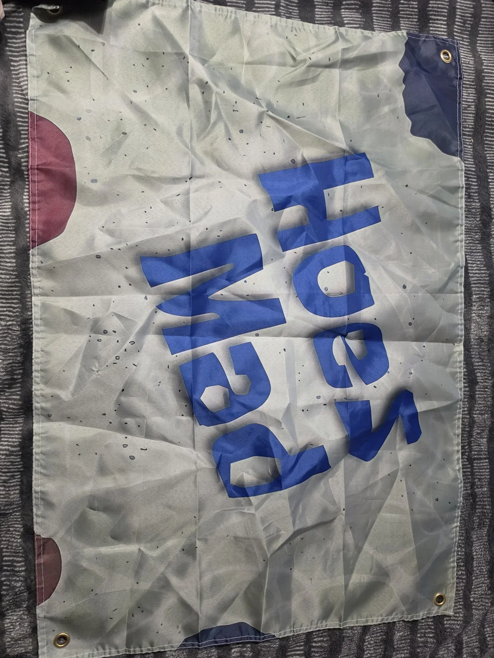 Novelty Banner Flag with Bold Blue Typography
