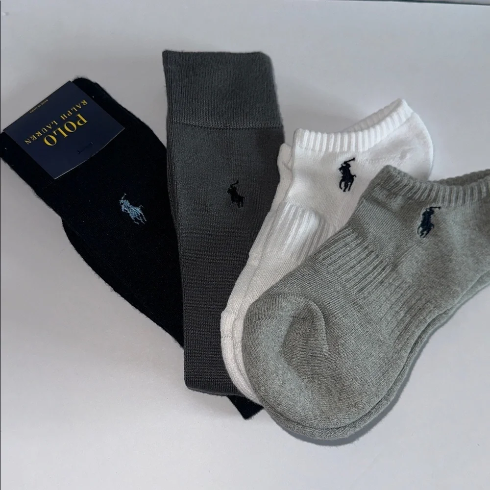 Polo by Ralph Lauren Men's Bundle Socks - Black, Gray, White - 4 pairs total