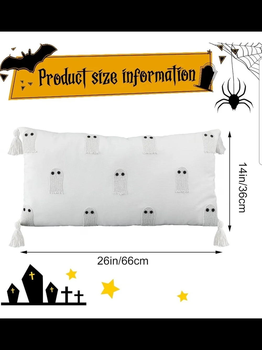 Beeveer Halloween Ghost Throw Pillow with Tassels 14 x 26 Inch