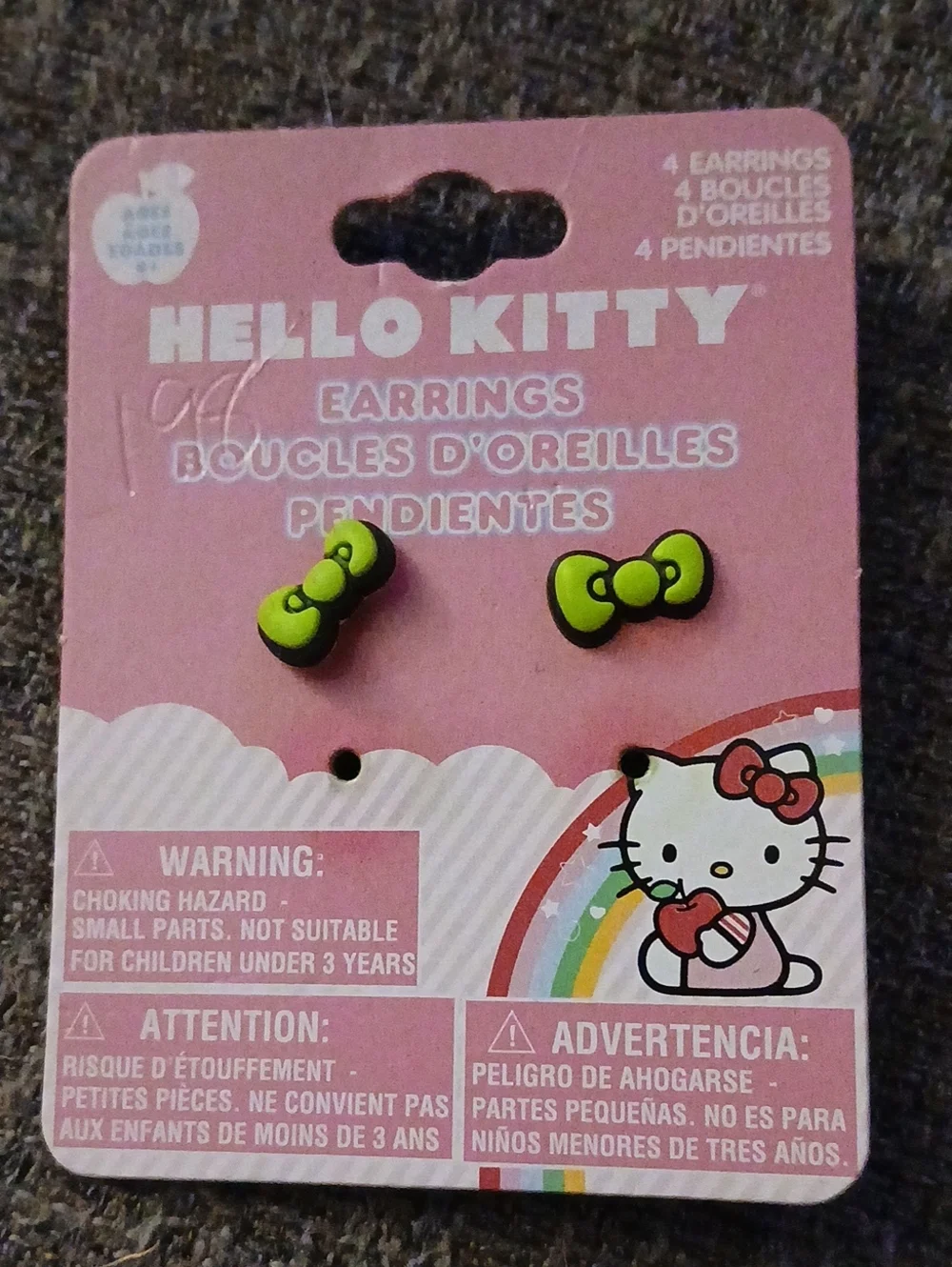 🎵 Hello Kitty Neon Lime Bow Stud Earrings [Ages 4+] - 1 Pair! New On Card