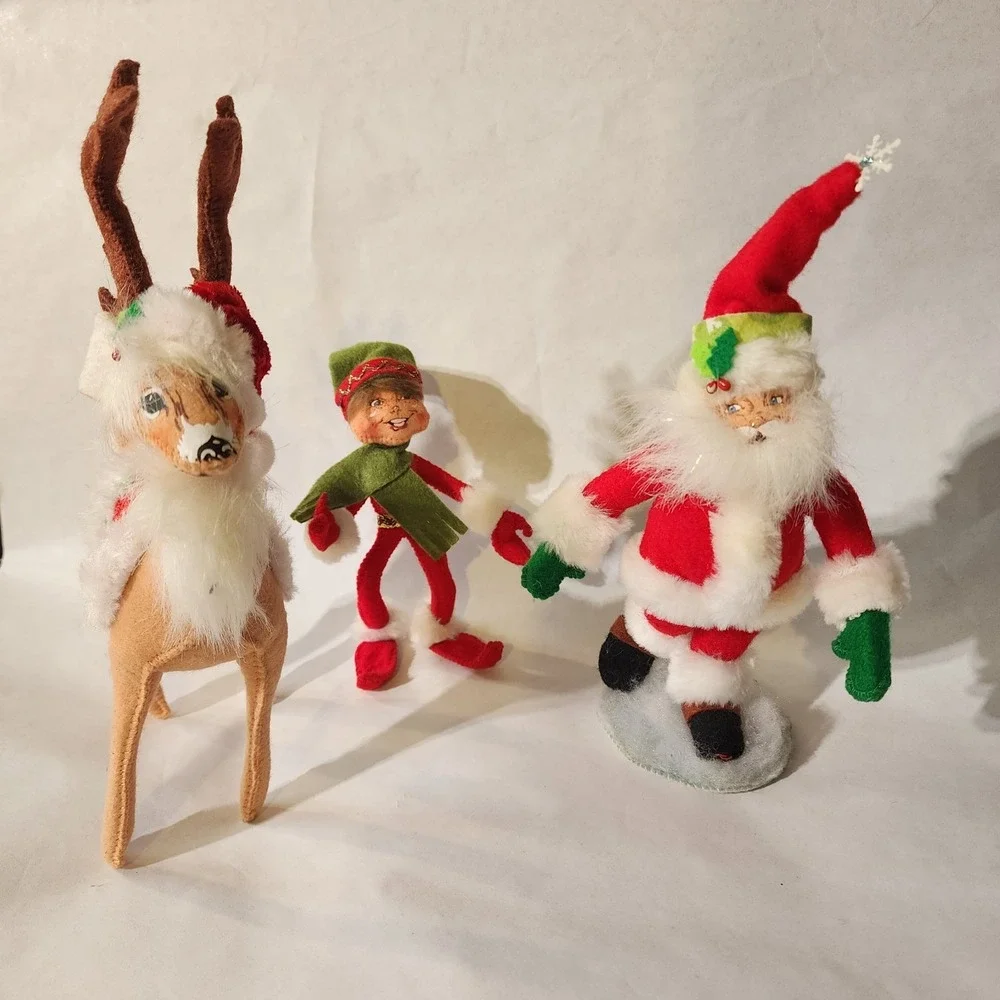 Annalee Christmas‎ Set - Santa, Elf, Reindeer & Yorkie Dog - Retired