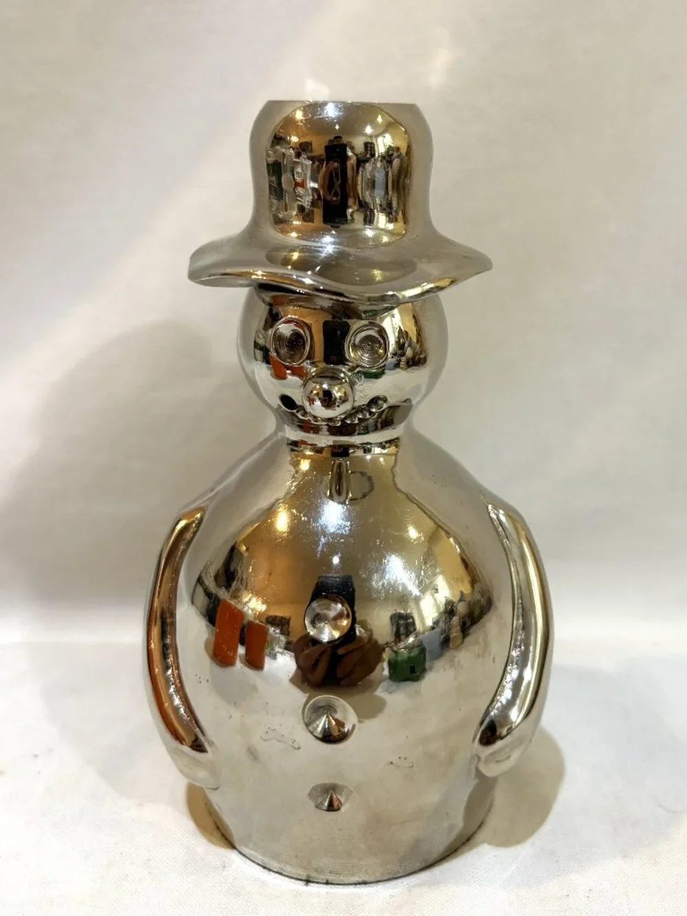 Crate & Barrel Silvertone Christmas Holiday Snowman Taper Candle Holder