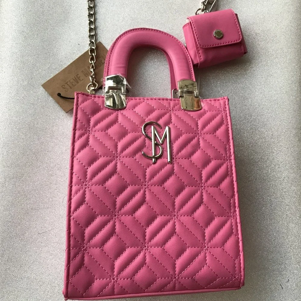 Steve Madden Bcarola Crossbody  Tote Bag wiith pouch  Bright Pink