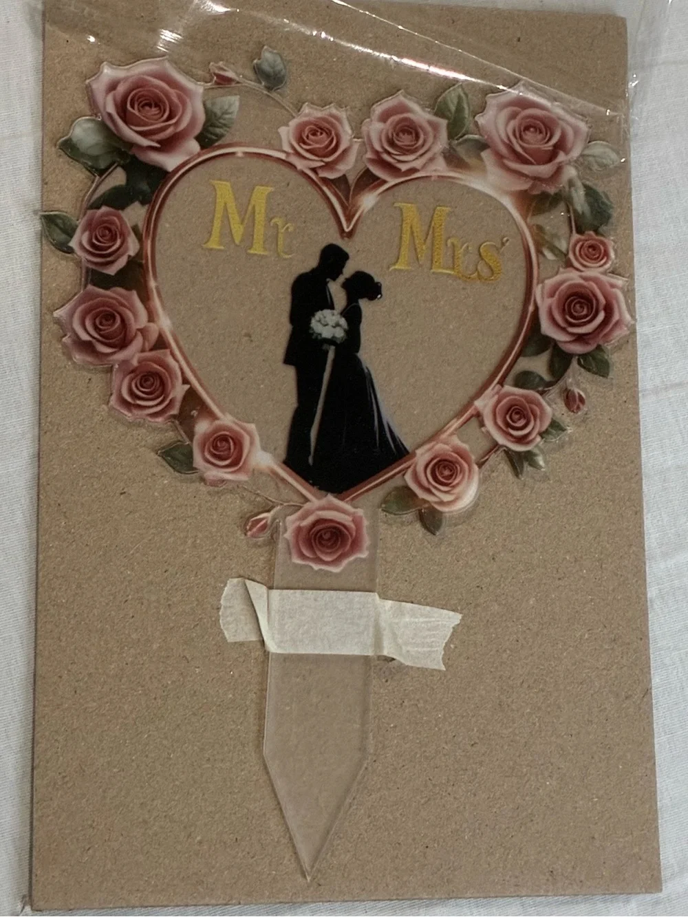 Mr & Mrs Heart Wedding Cake Topper - Pink Rose Design