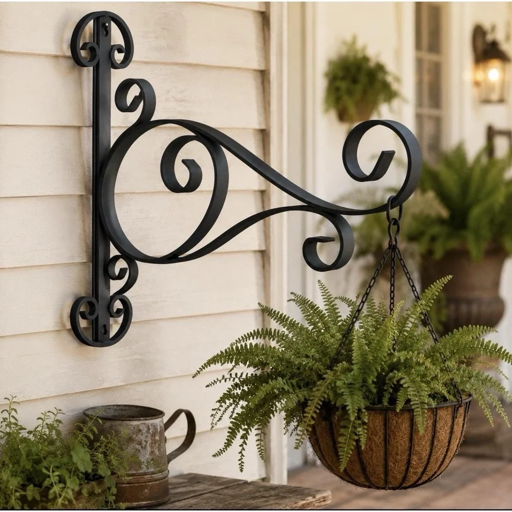 Vintage Wrought Iron Plant Hanger Wall Bracket 15