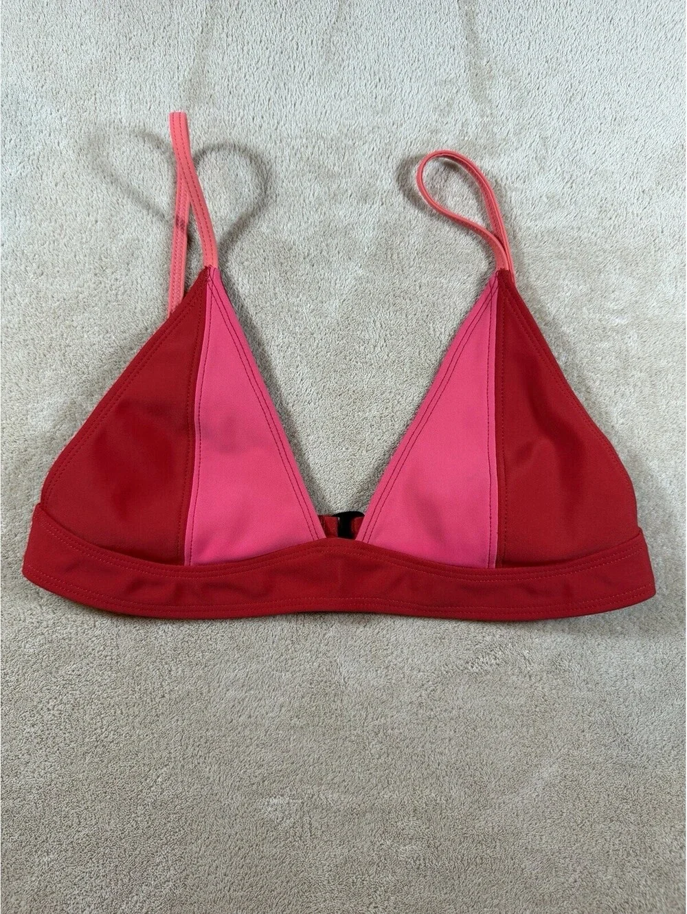 Chromat Bikini Top Red Pink Colorblock Made in NYC Designer Swimwear Small