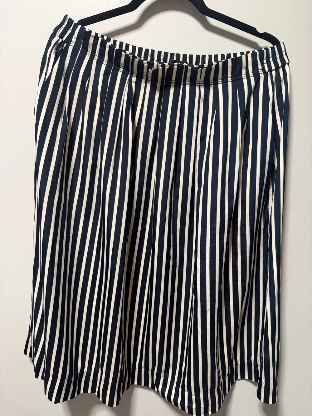 J. Crew Navy and White Vertical-Striped Midi Skirt