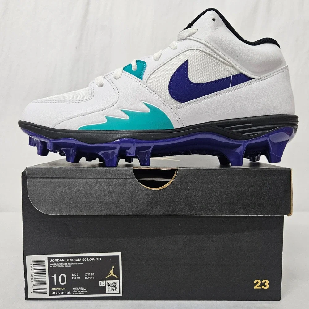 Jordan Stadium 90 Low TD Football Cleats HQ0210-105 White Purple Men Size 10‎