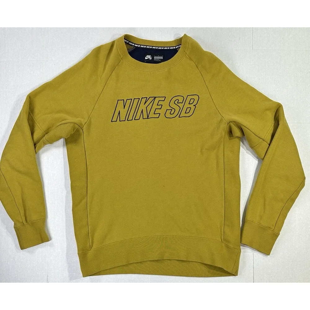 Nike‎ SB Crewneck Sweatshirt Mustard Yellow Pullover Skateboarding Men's Large
