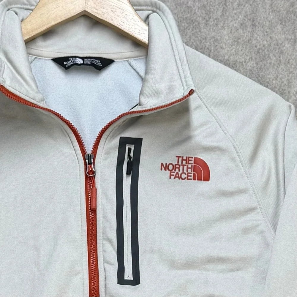 The North Face Mens Quarter Zip Fleece Pullover Grey Orange Logo Size M Outdoors