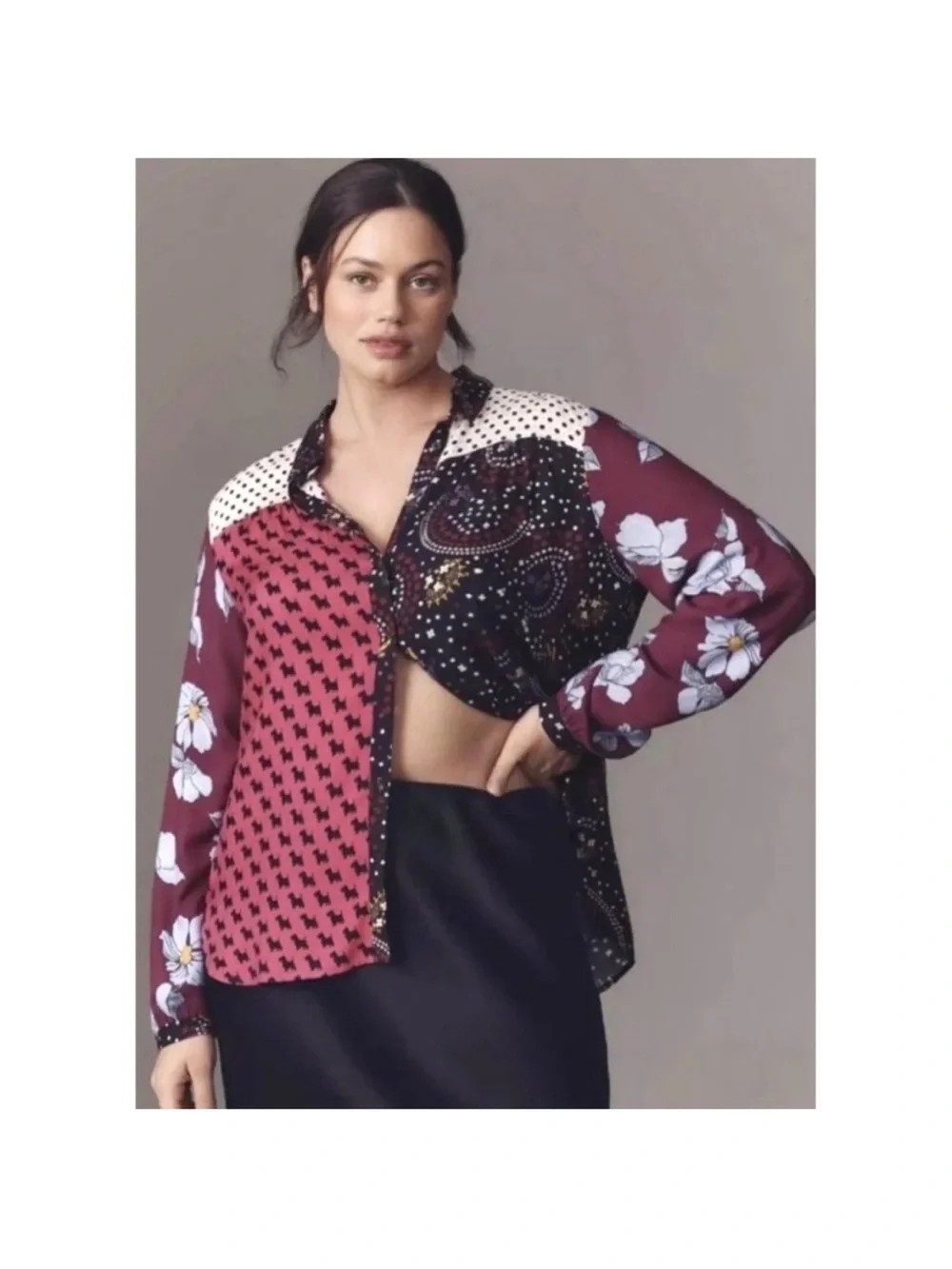 Maeve The Paz Alisa Contrast Mixed-Print DOG Button-Down