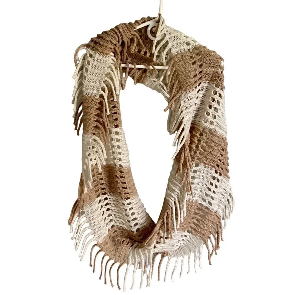 Cejon Light Brown and White Striped Infinity Scarf