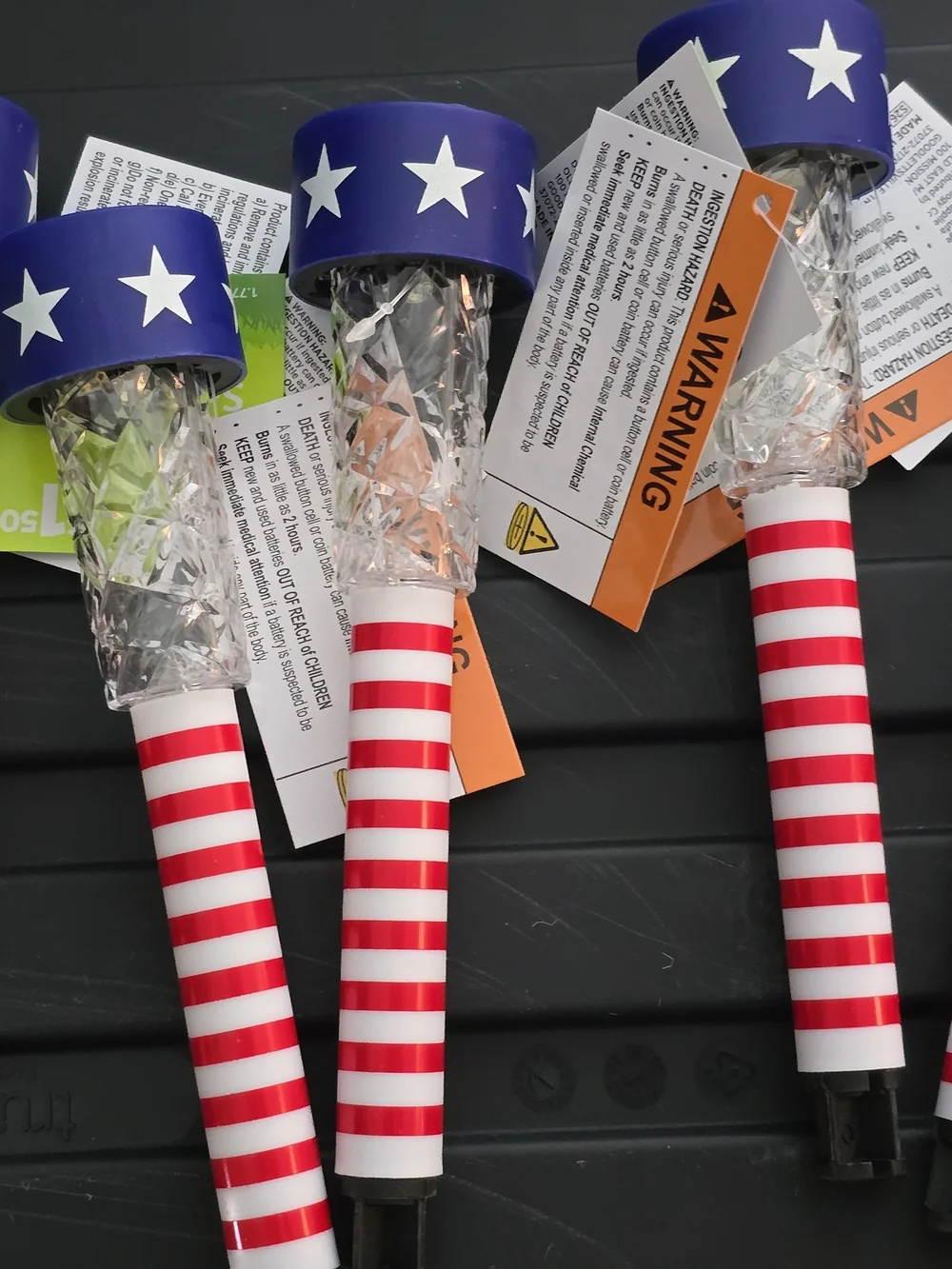 Red & Blue Star Topped Lantern Wands Solar Charged