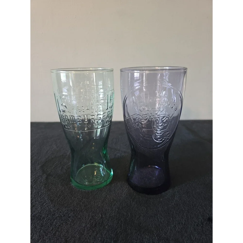2 - McDonald's 1948 15 Cent Hamburger Collectable Vintage Green And Purple Glass