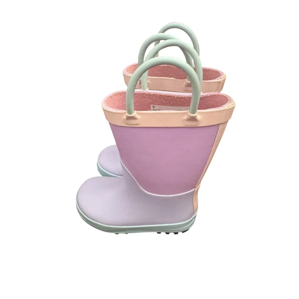 Cat & Jack Girls Ali‎ Colorblock Rain Boots Pastel Purple Pink Mint Green Size 6