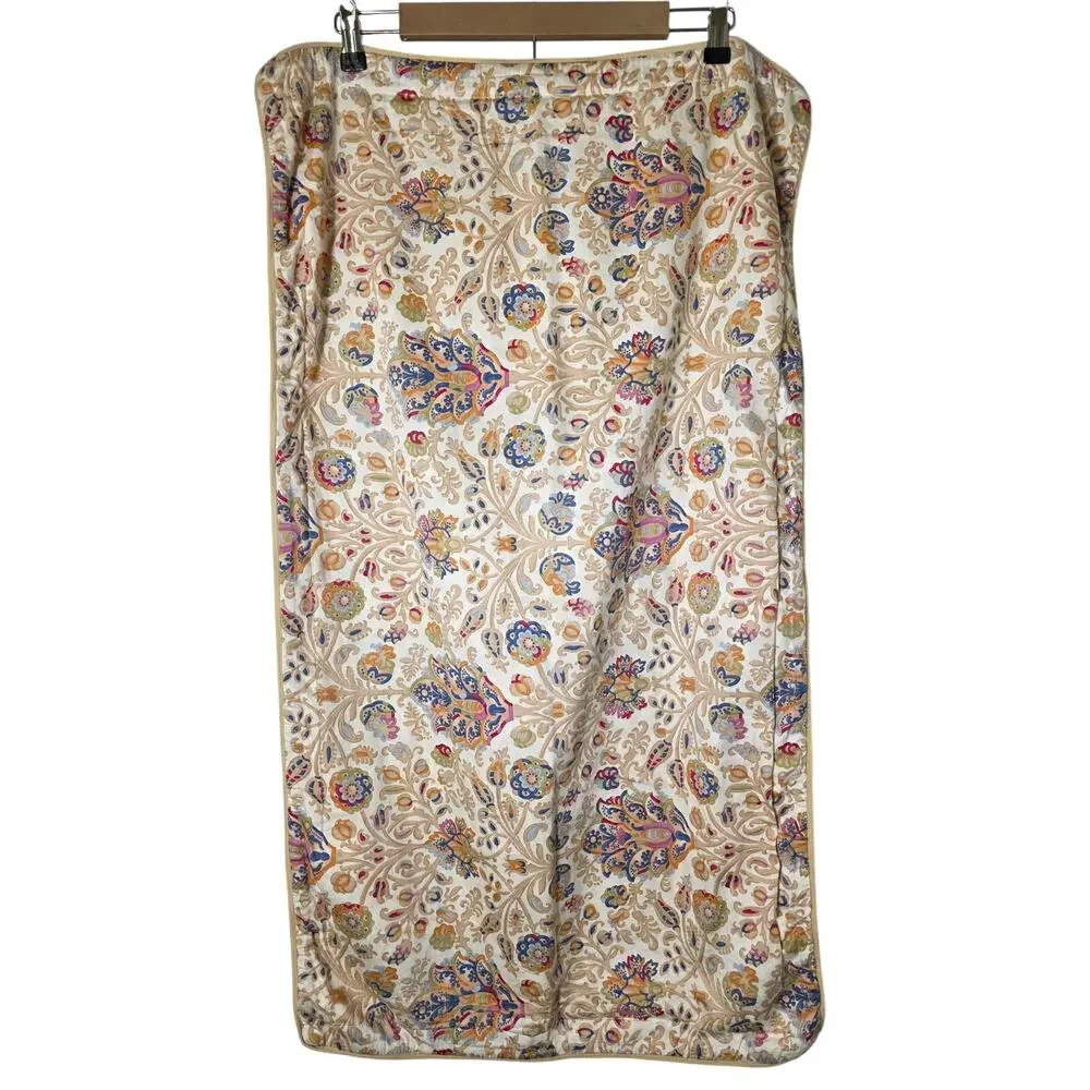 RALPH LAUREN CHAPS Tan Blue Floral Brown Border KING Pillow Sham Set of 2