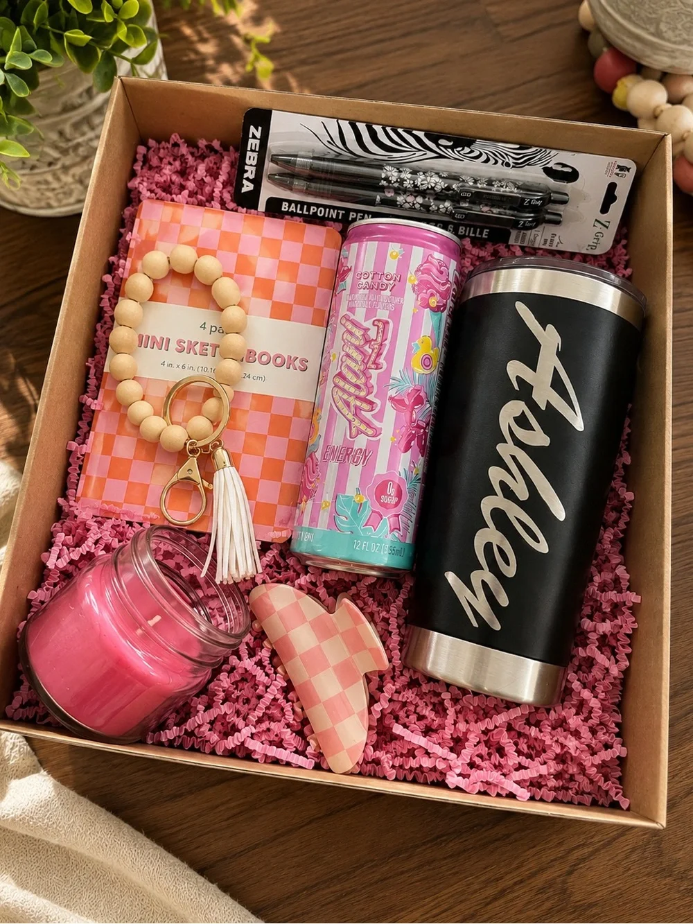 Personalized Black Tumbler Gift Set with Pink Accents